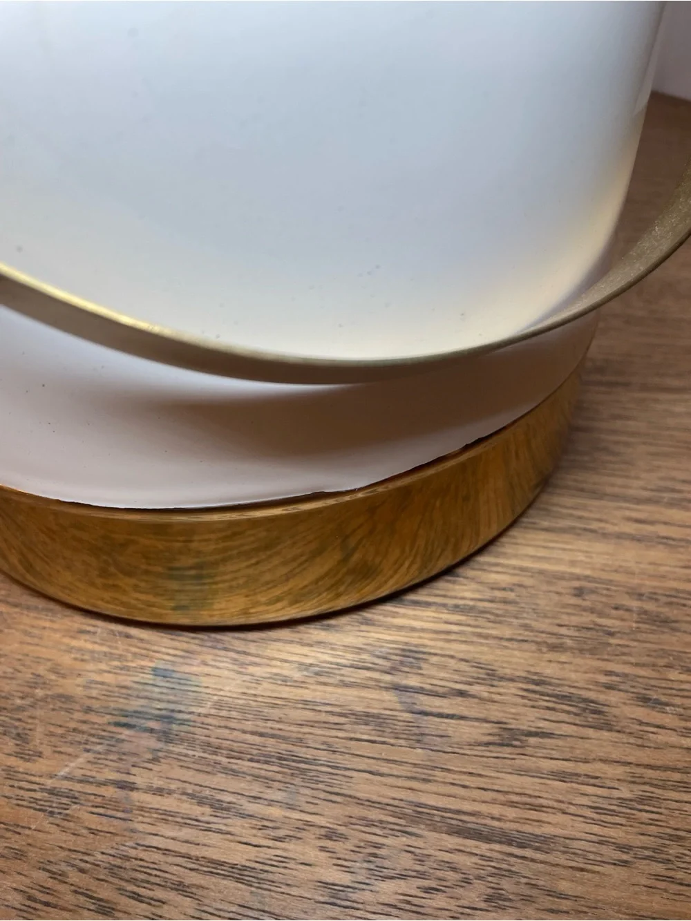 Vintage White & Gold Ice Bucket Brass Tone Lid Handle Mid Century Barware